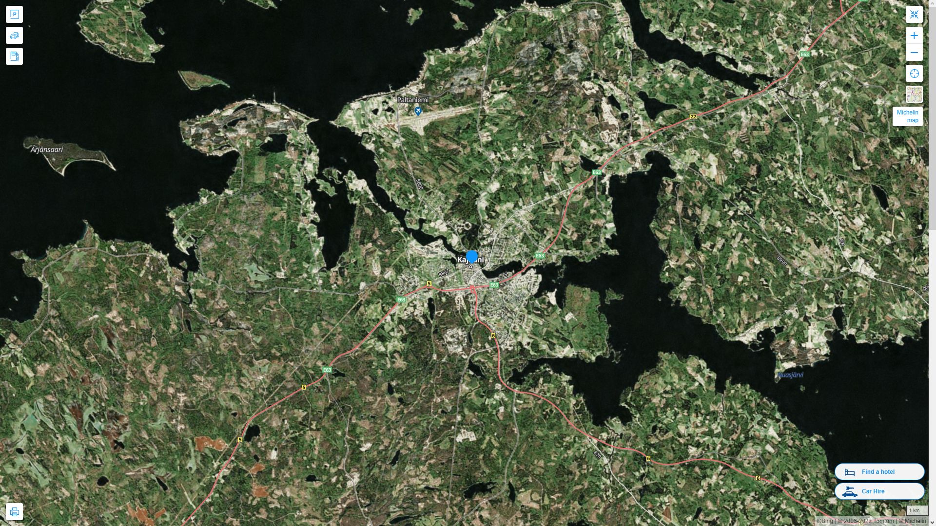 Kajaani Highway and Road Map with Satellite View